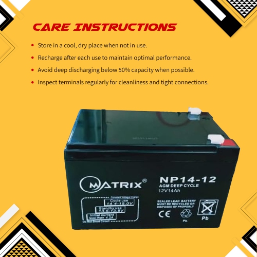 14Ah AGM Deep Cycle Battery, Reliable 12V Battery for Motorcycles, Bikes, and More