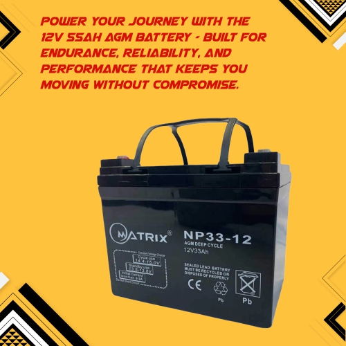 33AH AGM Deep Cycle Battery, Reliable 12V Battery for Motorcycles, Bikes, and More