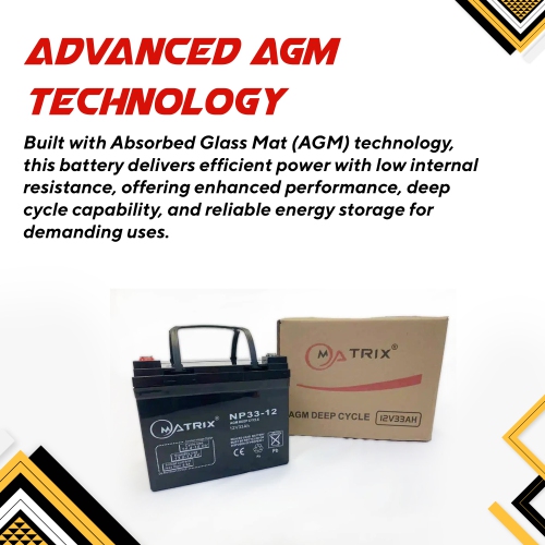 33AH AGM Deep Cycle Battery, Reliable 12V Battery for Motorcycles, Bikes, and More