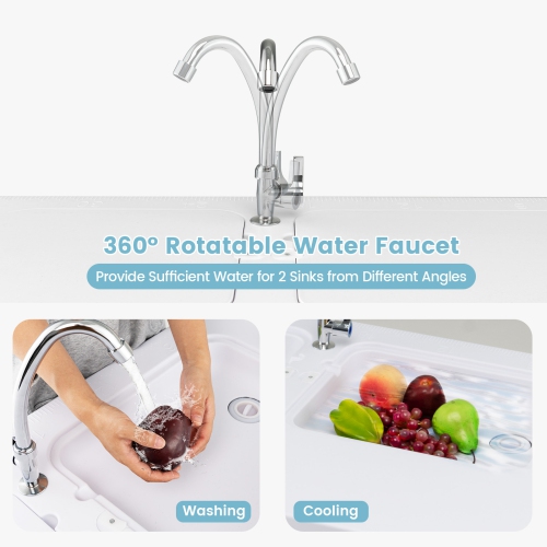 Table de nettoyage pliante pour poissons de Costway avec 2 éviers intégrés et robinet pivotant à 360°