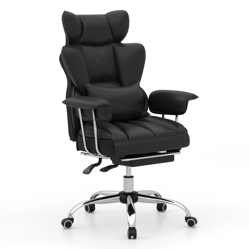 COSTWAY  Office Desk Chair Big And Tall Executive Office Chair With Footrest Lumbar Support