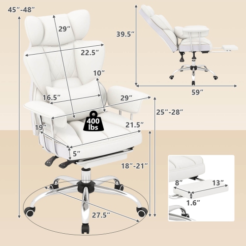 Costway Office Desk Chair Big and Tall Executive Office Chair with Footrest Lumbar Support