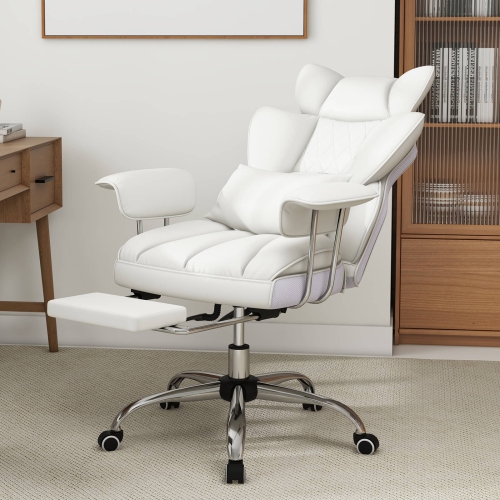 Costway Office Desk Chair Big and Tall Executive Office Chair with Footrest Lumbar Support
