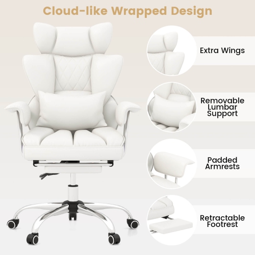 Costway Office Desk Chair Big and Tall Executive Office Chair with Footrest Lumbar Support