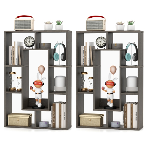 Costway 2 PCS 7-Cube Geometric Bookshelf with Anti-Toppling Device Modern Open Bookcase