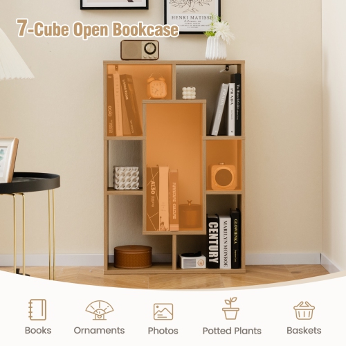 Costway 2 PCS 7-Cube Geometric Bookshelf with Anti-Toppling Device Modern Open Bookcase