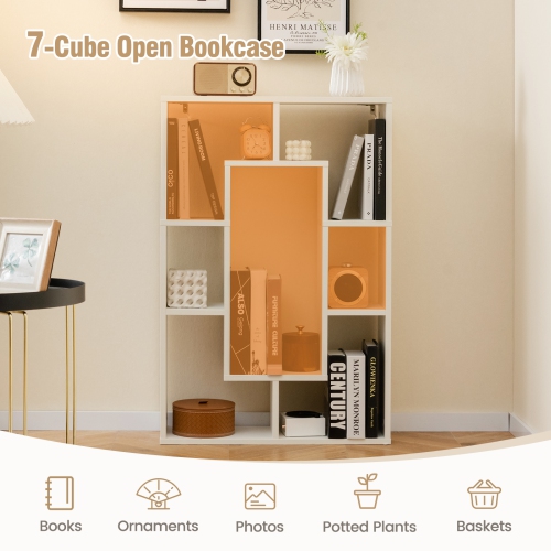 Costway 2 PCS 7-Cube Geometric Bookshelf with Anti-Toppling Device Modern Open Bookcase