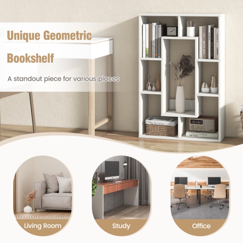 Costway 2 PCS 7-Cube Geometric Bookshelf with Anti-Toppling Device Modern Open Bookcase