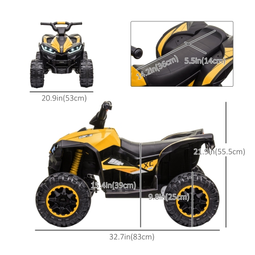 Aosom 12V Kids ATV, Four Wheeler Kids Quad with Music, Headlights, High & Low Speed, Battery Powered Electric ATV for Boys & Girls Gift, Yellow