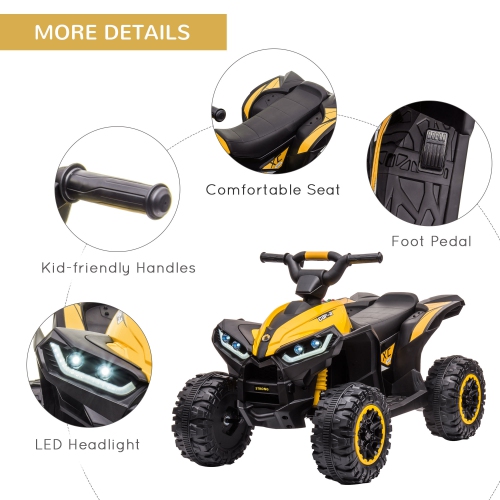 Aosom 12V Kids ATV, Four Wheeler Kids Quad with Music, Headlights, High & Low Speed, Battery Powered Electric ATV for Boys & Girls Gift, Yellow