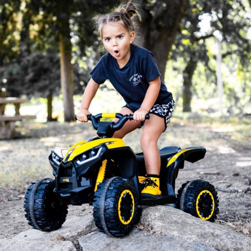 Aosom 12V Kids ATV, Four Wheeler Kids Quad with Music, Headlights, High & Low Speed, Battery Powered Electric ATV for Boys & Girls Gift, Yellow