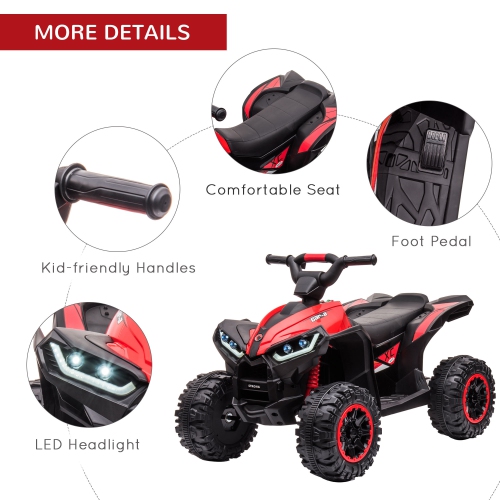 Aosom 12V Kids ATV, Four Wheeler Kids Quad with Music, Headlights, High & Low Speed, Battery Powered Electric ATV for Boys & Girls Gift, Red