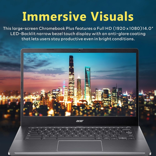 Acer Chromebook Plus 14" FHD IPS Touchscreen Laptop, Intel i3-N305 Processor, 640GB Storage, 8GB RAM, Intel UHD Graphics, Wi-Fi 6E, Chrome OS, Gray
