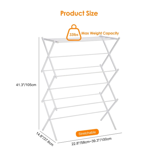 Extendable Clothes Drying Rack, Laundry Drying Rack with Width Adjustable 53cm to 100cm for Storage Indoor Outdoor, White