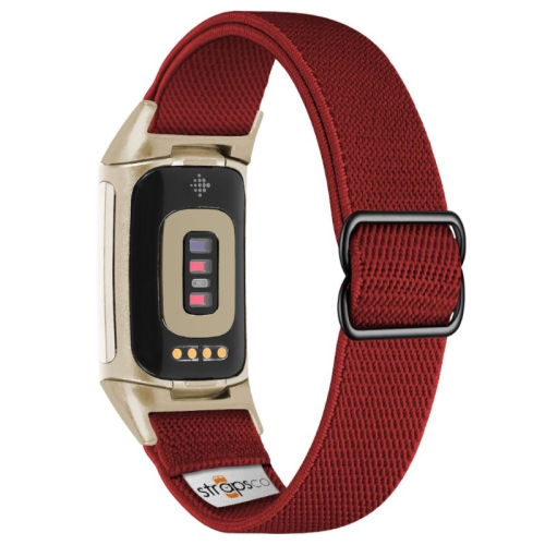 Nylon Stretch Band for Fitbit Charge 5 - Dark Red - Champagne Gold Adapter