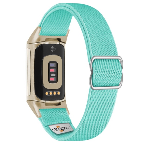 Nylon Stretch Band for Fitbit Charge 5 - Mint - Champagne Gold Adapter