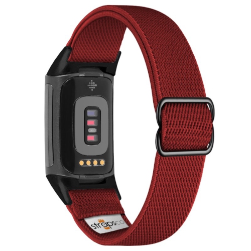 Nylon Stretch Band for Fitbit Charge 5 - Dark Red - Black Adapter