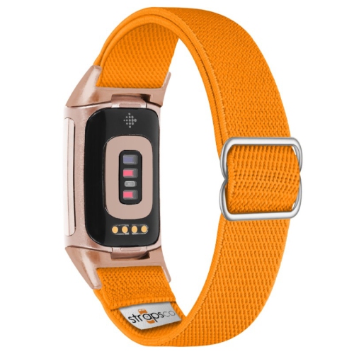 Nylon Stretch Band for Fitbit Charge 5 - Orange - Rose Gold Adapter