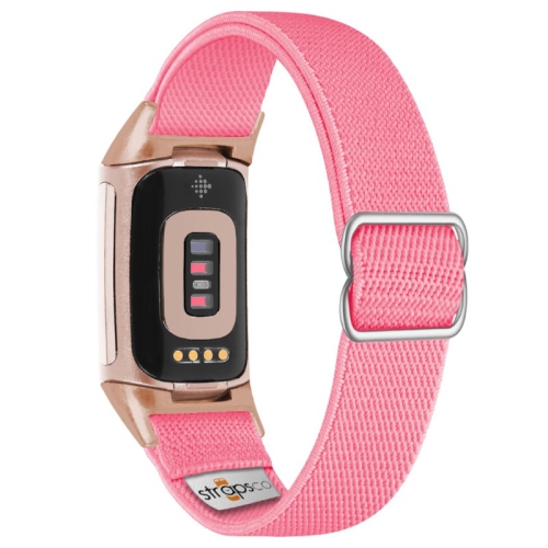 Nylon Stretch Band for Fitbit Charge 5 - Pink - Rose Gold Adapter