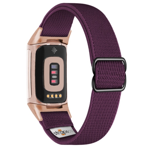 Nylon Stretch Band for Fitbit Charge 5 - Purple - Rose Gold Adapter