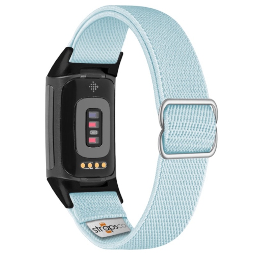 Nylon Stretch Band for Fitbit Charge 5 - Light Blue - Black Adapter