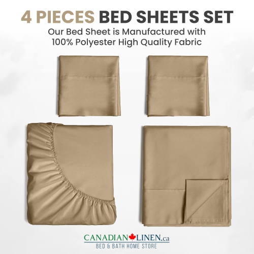 Canadian Linen Microfiber Bedsheet Set, King Size Sheet, 1 Flat 1 Fitted Sheet 2 Queen Pillowcases, Breathable Soft Brushed Microfiber Sheet, No