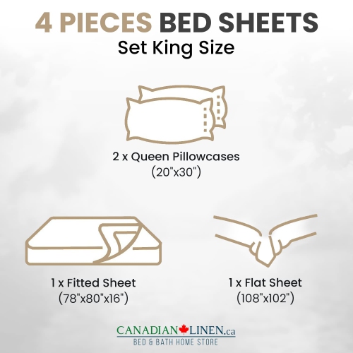Canadian Linen Microfiber Bedsheet Set, King Size Sheet, 1 Flat 1 Fitted Sheet 2 Queen Pillowcases, Breathable Soft Brushed Microfiber Sheet, No