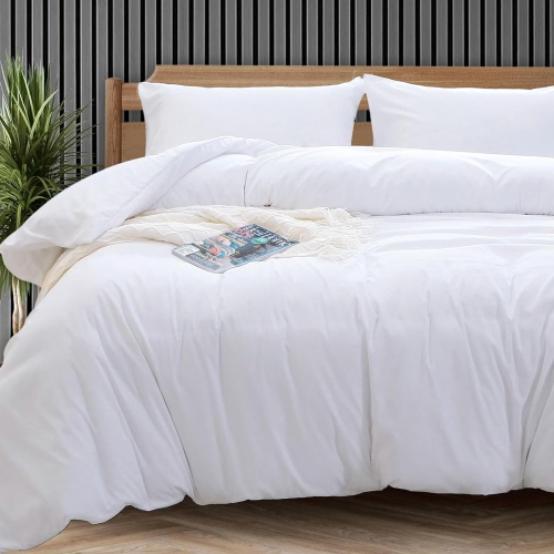 Canadian Linen Queen Size Duvet Cover White Soft Brushed Microfiber Duvet Cover Set 3 Pieces 1 Duvet Cover 90”x90” 2 Queen Pillow Case Comforter Cove