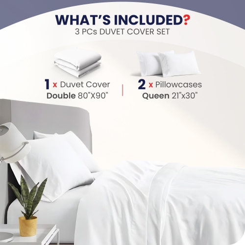 Ens. Housse de couette en microfibre de lin canadien 3 pcs, 80 x 90 po, 1 housse avec fermeture à glissière et 2 taie d'oreiller, literie Home