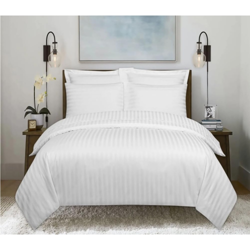 Canadian Linen Queen Size 3 Pieces Soft Cotton Duvet Cover Set 1 Satin Stripe Duvet Cover 90”x90” 2 Queen Size Pillowcase, Comforter Protector Cover