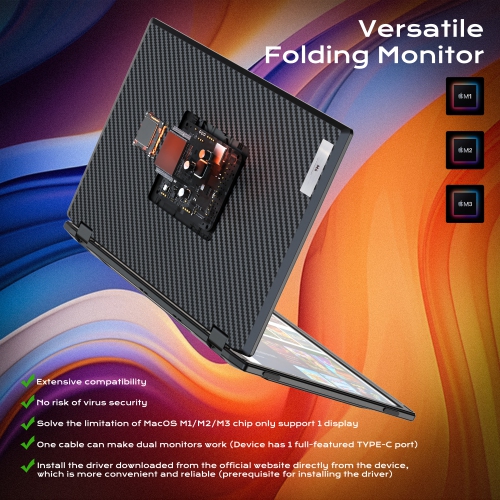 TUTT 15.6” Portable Monitor Dual Screen Extender, Plug and Play, Windows, macOS, ChromeOS, Linux VESA Mount, M4