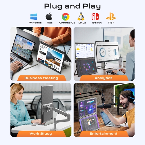 TUTT 15.6” Portable Monitor Dual Screen Extender, Plug and Play, Windows, macOS, ChromeOS, Linux VESA Mount, M4