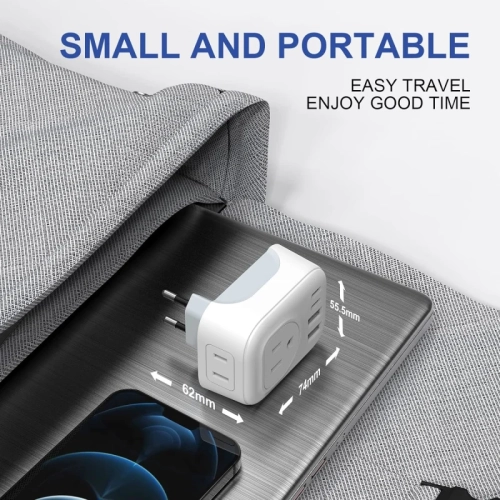 Travel Plug Adapter with 4 AC Outlets & 2 USB-C Ports – International Charger for Europe, Iceland, Spain, Italy, France, Germany, and More