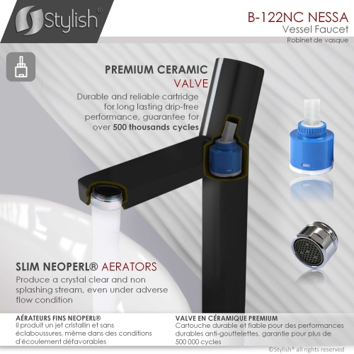 OPEN BOX A - Single Handle Bathroom Vessel Sink Faucet, Matte Black Finish B-122NC