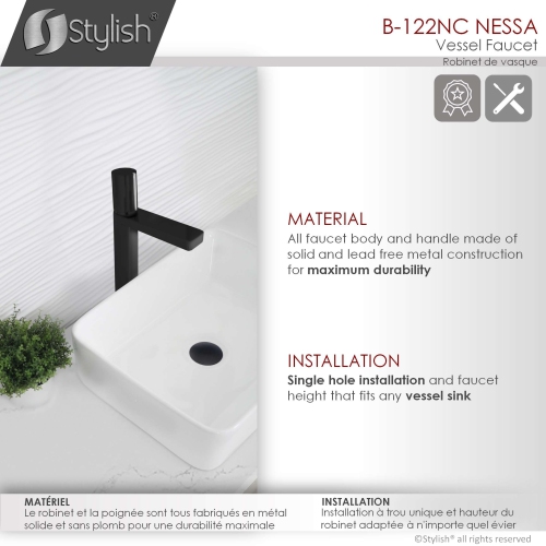 OPEN BOX A - Single Handle Bathroom Vessel Sink Faucet, Matte Black Finish B-122NC