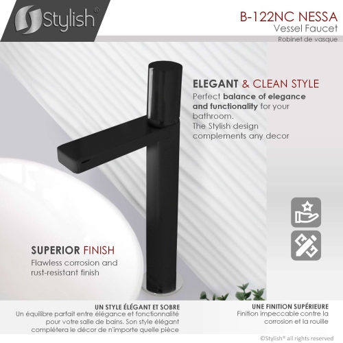 OPEN BOX A - Single Handle Bathroom Vessel Sink Faucet, Matte Black Finish B-122NC