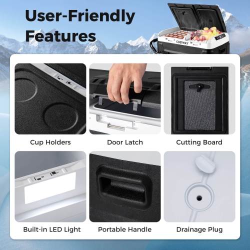 Costway Dual Zone 12V Car Refrigerator 42QT Portable Compressor Fridge Freezer