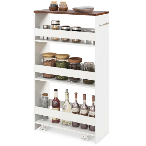Costway 4-Tier Rolling Storage Cart 8" Slim Kitchen Cart on Wheels with Open Shelves