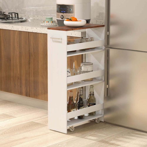 Costway 4-Tier Rolling Storage Cart 8" Slim Kitchen Cart on Wheels with Open Shelves