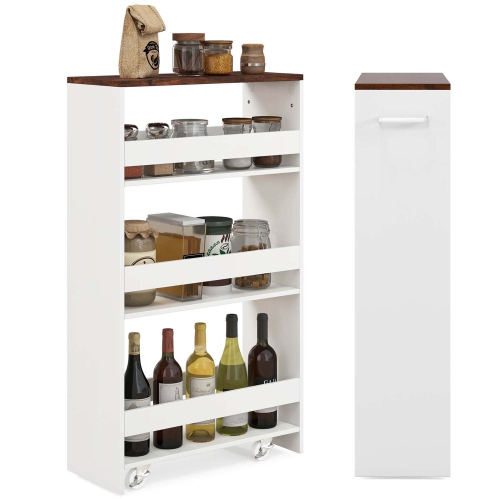 Costway 4-Tier Rolling Storage Cart 8" Slim Kitchen Cart on Wheels with Open Shelves