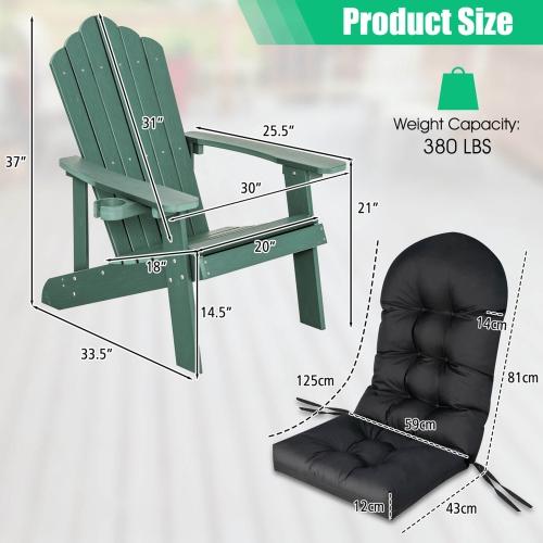 Costway Adirondack Chair HIPS Adirondack Chair with Cup Holder & Cushion