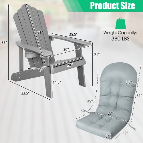 Costway Adirondack Chair HIPS Adirondack Chair with Cup Holder & Cushion