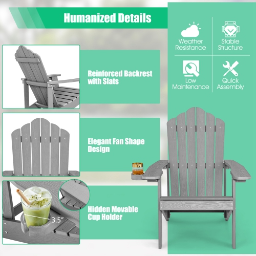 Costway Adirondack Chair HIPS Adirondack Chair with Cup Holder & Cushion