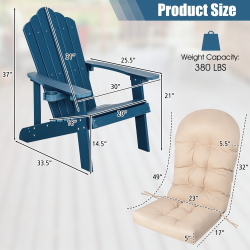 Costway Adirondack Chair HIPS Adirondack Chair with Cup Holder & Cushion