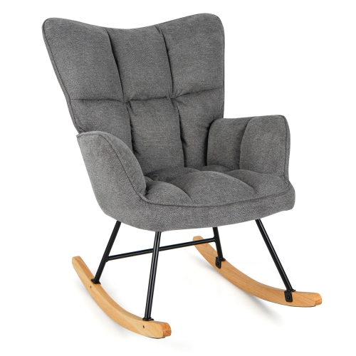 Giantex Linen Nursery Rocking Chair with High Backrest Padded Armrests & Seat for Nursery