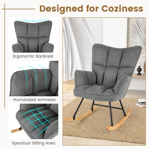 Chaise berçante en lin de Giantex avec accoudoirs rembourrés et siège pour chambre de bébé