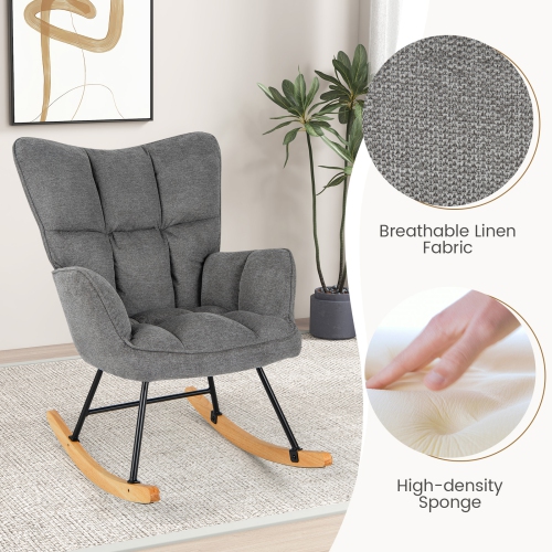 Chaise berçante en lin de Giantex avec accoudoirs rembourrés et siège pour chambre de bébé