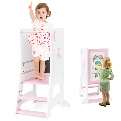 Costway Toddler Kitchen Stool Helper Baby Standing Tower with Chalkboard & Whiteboard
