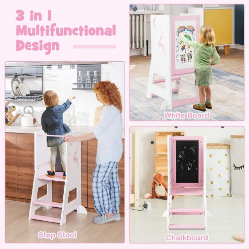 Costway Toddler Kitchen Stool Helper Baby Standing Tower with Chalkboard & Whiteboard