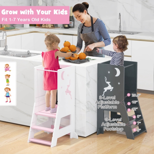 Costway Toddler Kitchen Stool Helper Baby Standing Tower with Chalkboard & Whiteboard